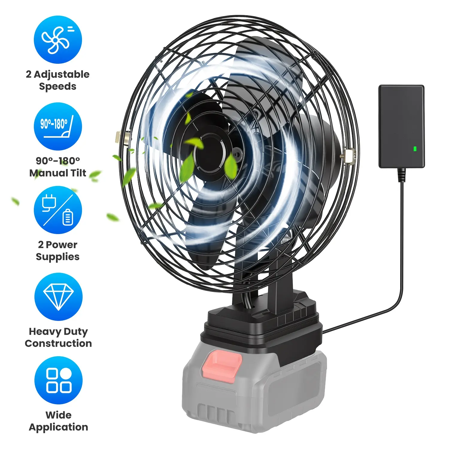 9.06" Cordless Jobsite Fan Compatible with Makita 21V Battery, Portable Workshop Fan with 2 Speed Settings for Garage, Jobsite & Power Outages (Battery Not Included)