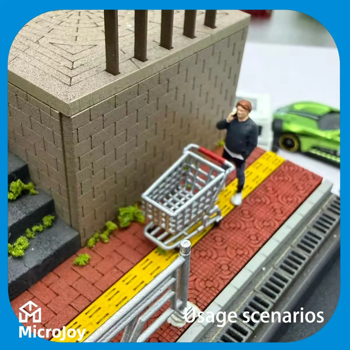 Detailed Scene 1:64 Scale Micro Model Repair Factory, Mini Supermarket Shopping Cart, Handmade Display, Vintage Setup, Portable Figurine