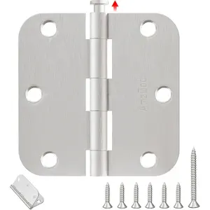 Door Hinges Brushed Nickel - 30 Pack 3.5 Inch Rounded with 5/8" Radius Satin Nickel Door Hinges  Interior and Exterior Doors - Heavy Duty 3 1/2" Silver Residential Door Hardware