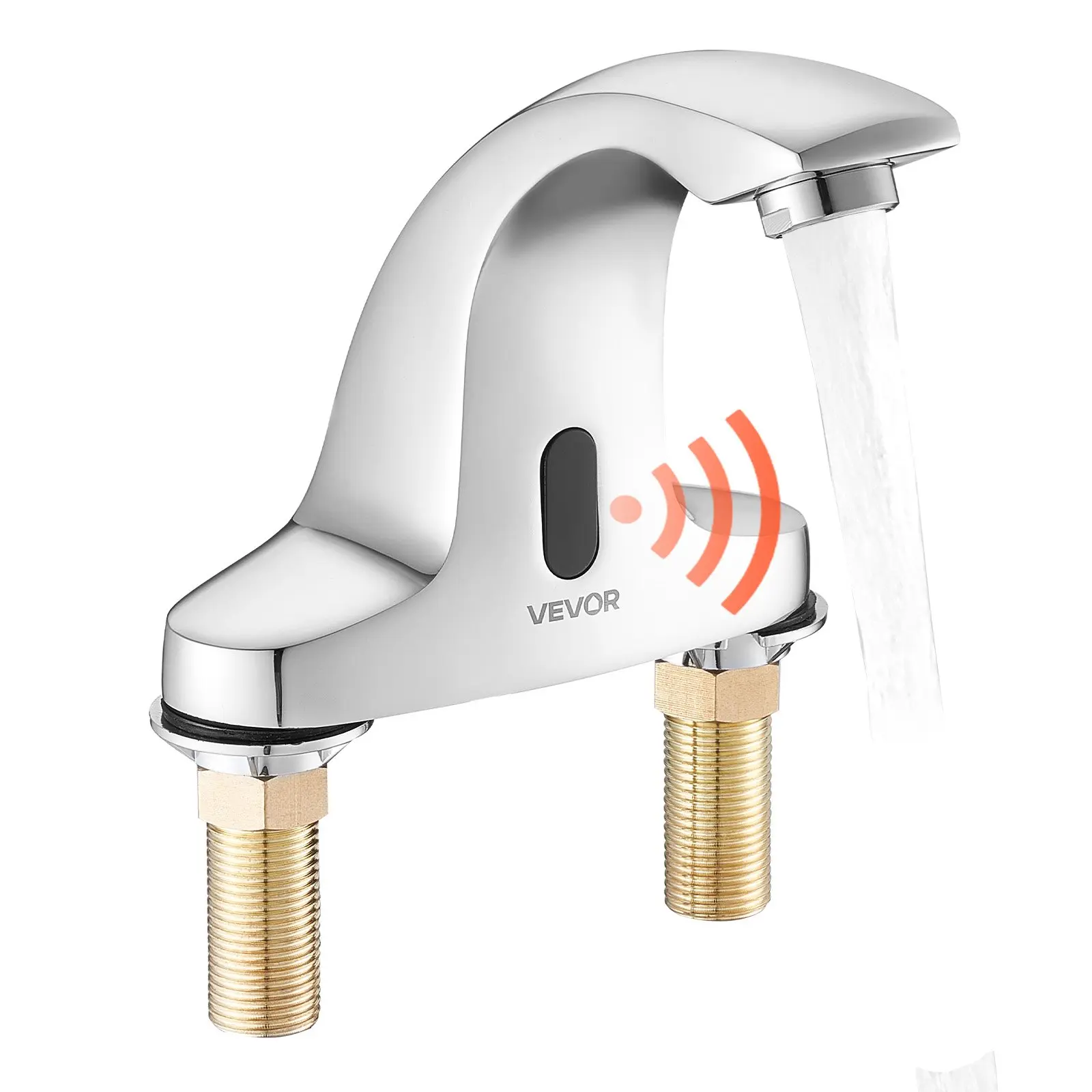 VEVOR Chrome Touchless Bathroom Sink Faucet, Automatic Motion Sensor, Cold Water, Battery Operated, Hole Cover Plate Included, Fits 9/16 in Pipe, Commercial Lavatory Faucet