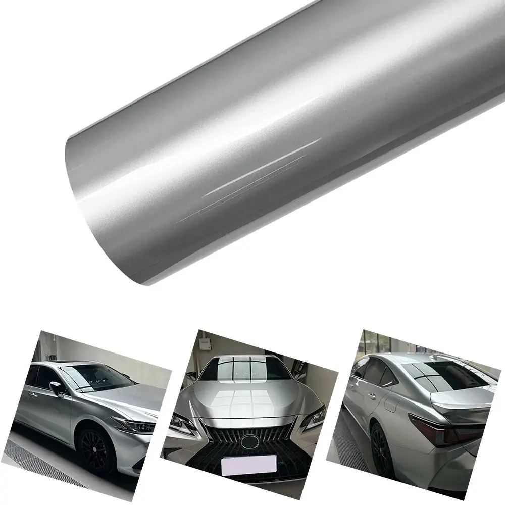 Ultra Glossy Silver Metallic Vinyl Wrap Film Roll With Air Release Self Adhesive Car Wrapping Motorcycle DIY Decal Sticker