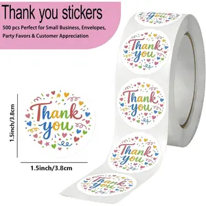 500pcs Roll Handwritten Thank You Stickers Suitable for Handmade, High Quality Suitable for Gift Wrapping, Party Favors, Small Business Orders - 1.5Inch Round Multicolor Glossy Labels with Sparkling Suitable for Plastic Surfaces Glossy Paper Stickers