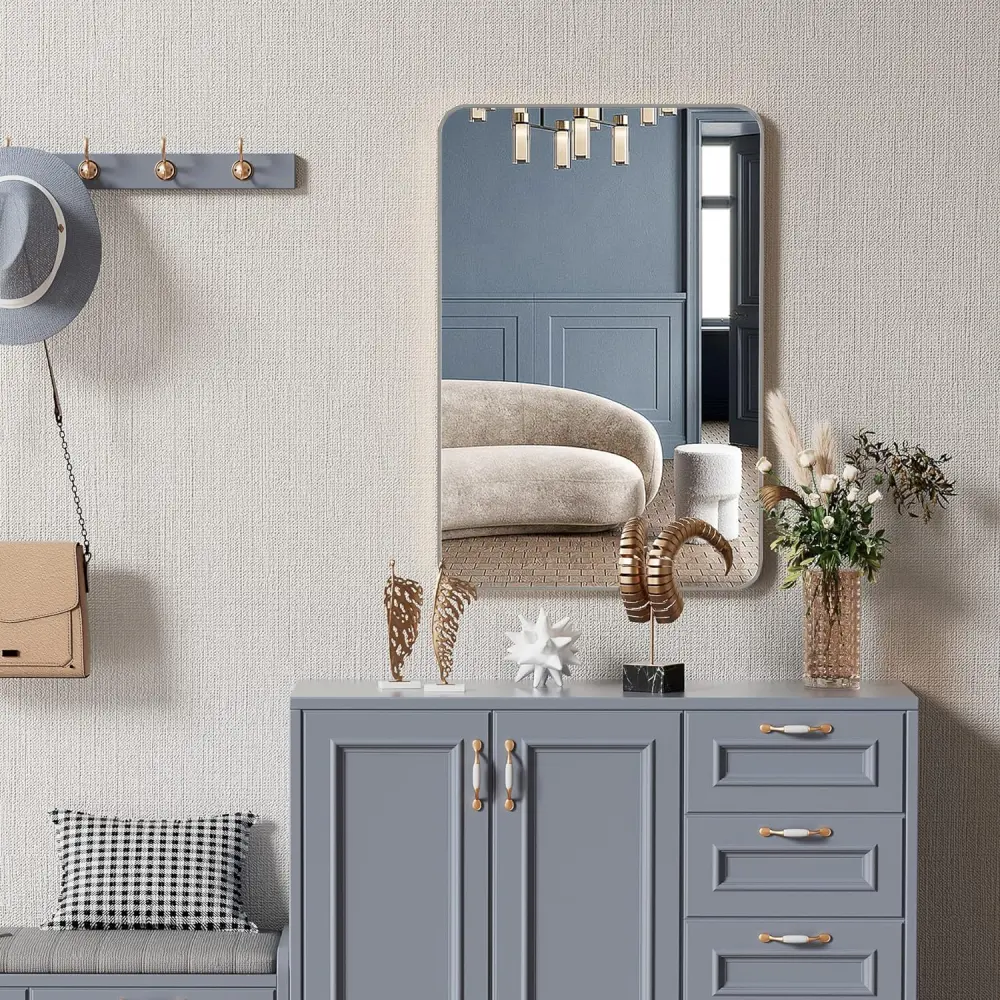 Littleox 24x36 Inch Silver Metal Framed Rectangular Bathrrom Mirror for Wall.(W2203P156434)
