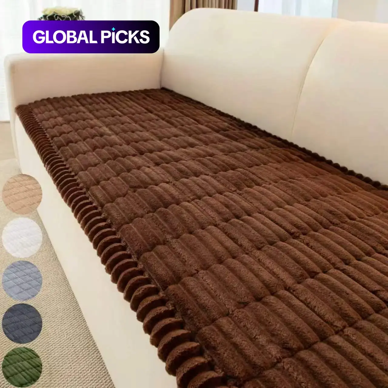 Washable Dog Sofa Cover, Fuzzy Pet-Friendly Couch Cover for 2-Cushion Sofas, Non-Slip Furniture Protector #GLOBAL PICKS