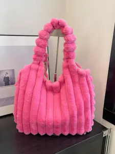 Women's Plush Commuter Bag, Puffy Shoulder Bag, Large Capacity Casual Shoulder Handbag, Fall Winter Fashion Accessory, Versatile Daily Use