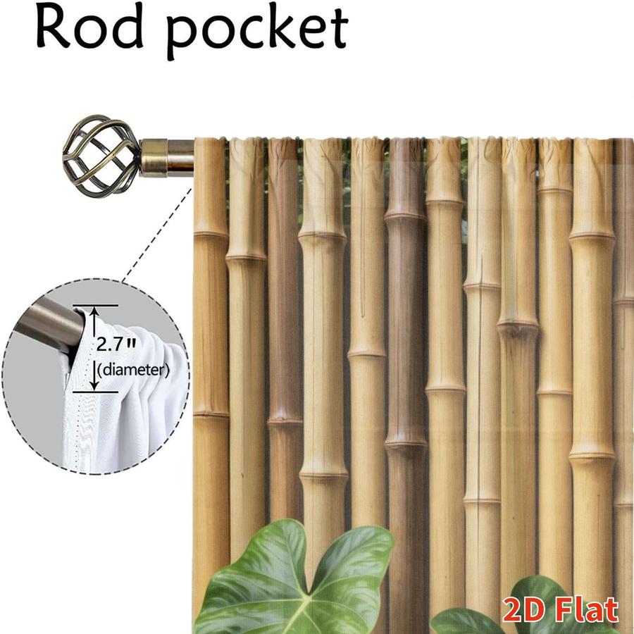 2Pcs Tropical Style Bamboo Leaves Pattern Sun Blocking Curtains Digital Printed Rod Pocket, Window Treatment For Bedroom Office Kitchen Living Room Study Home Decor