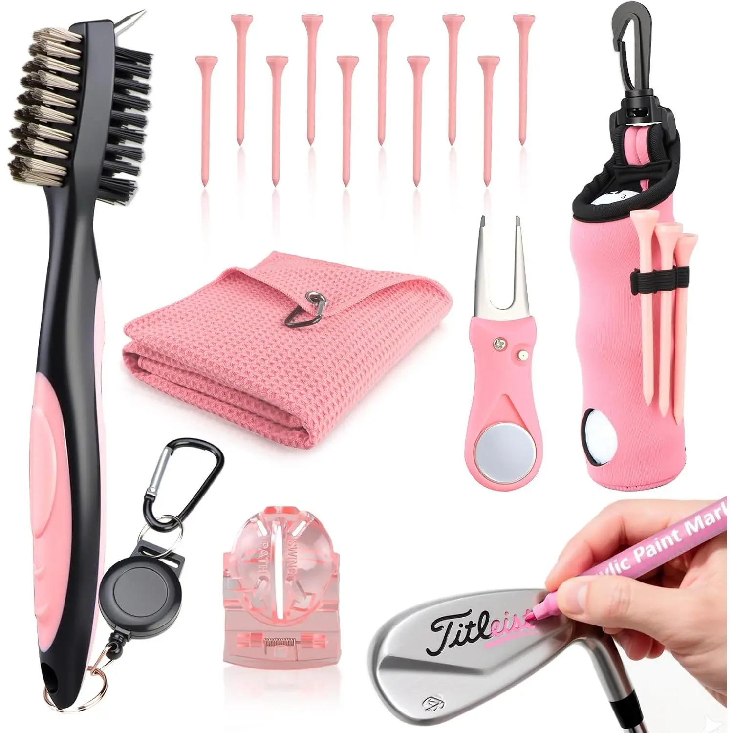 Golf Accessories for Women,   Ink 16 count Golf Essentials Kit - Golf Club Brush & Golf Towel, Tee & Ball Holder for Bag, Divot Tool & Ball Maker, Golf Club Cleaning Kit - Golf Gifts