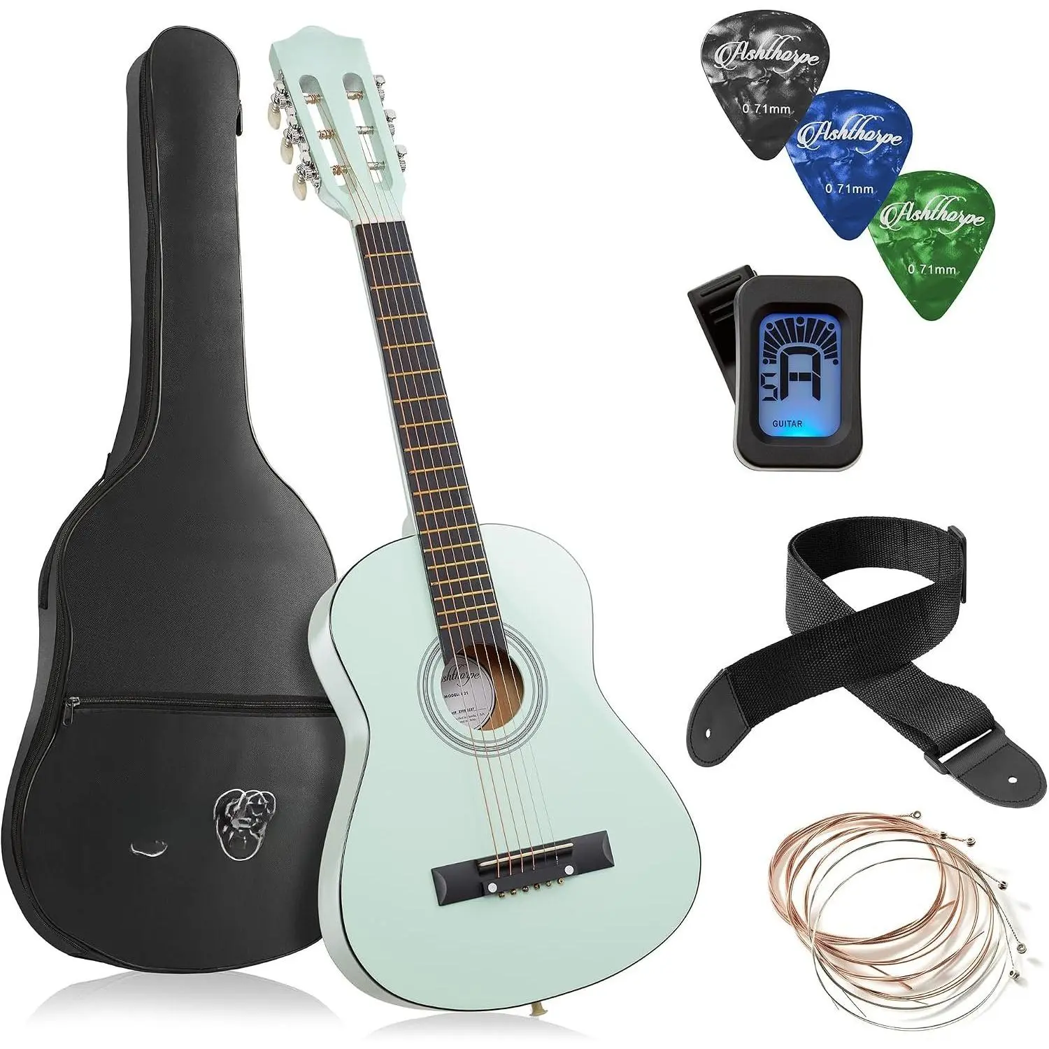 30-inch  Acoustic Guitar (Mint Green), Beginner Starter Kit with Gig Bag, Extra Strings, Strap, Picks, and Lessons