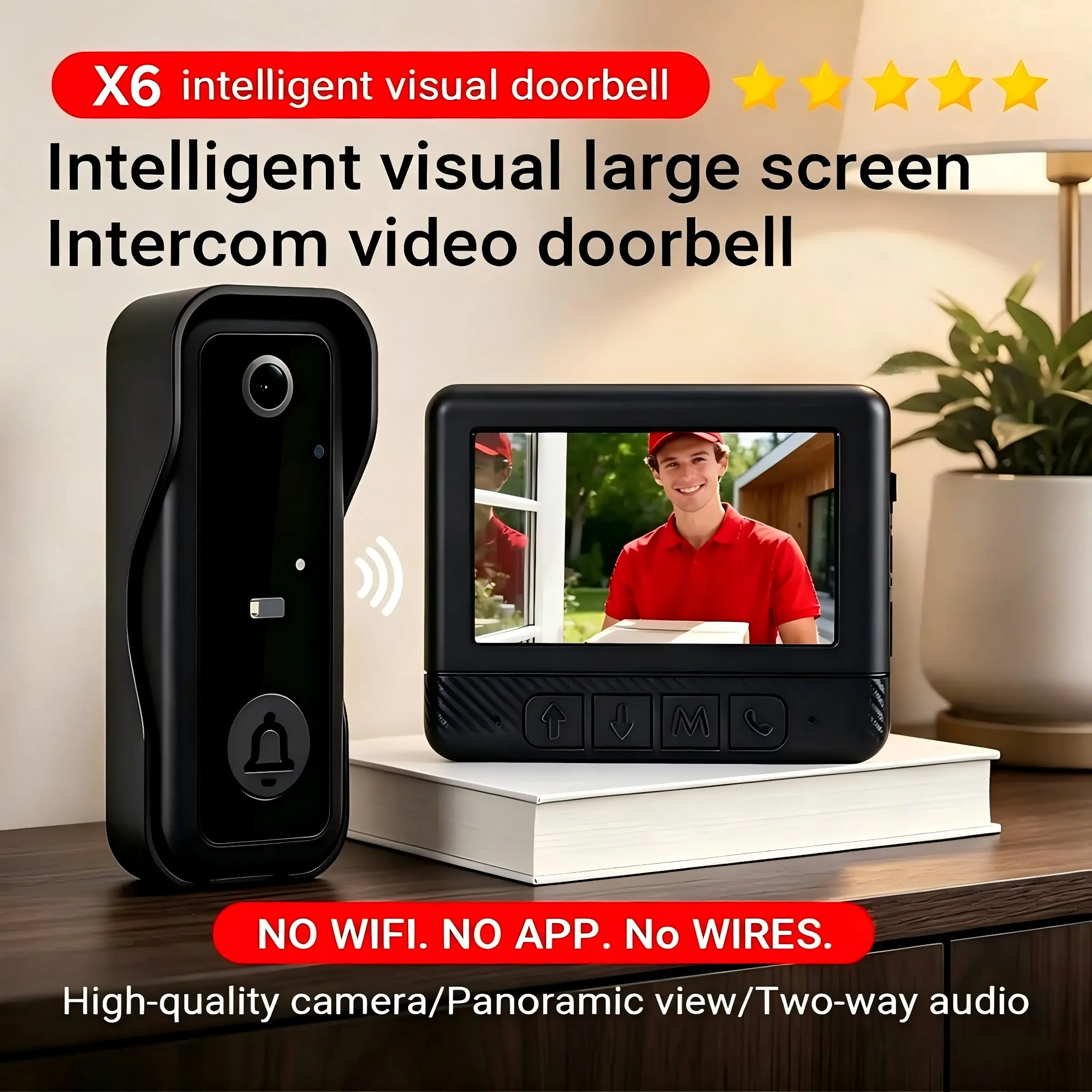 Wireless Video Doorbell Camera with Screen, Video Intercom, No WiFi Needed, Night Vision, Two-Way Audio, Battery Powered, Easy Installation, No Subscription