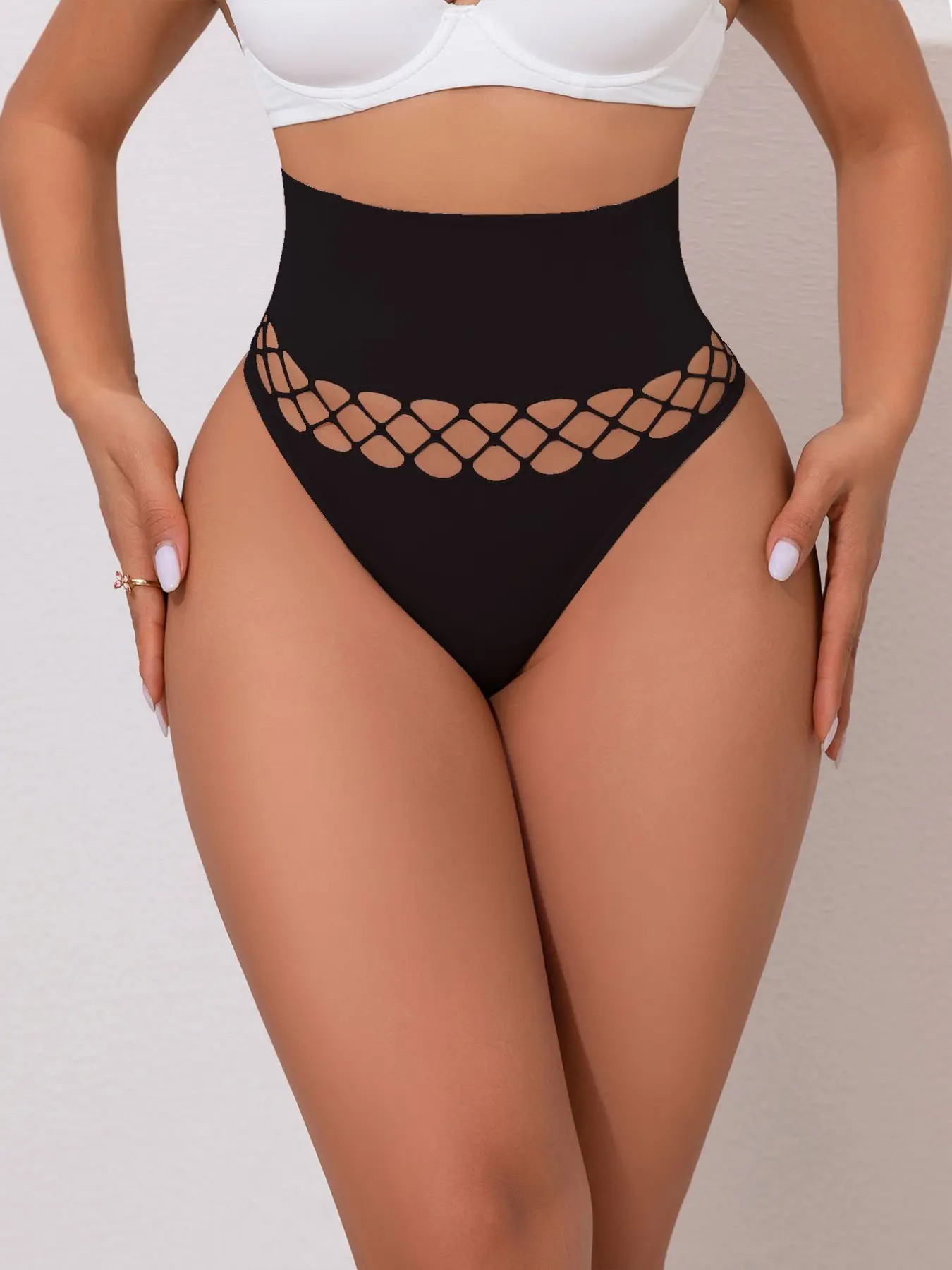 Women Hollow Fishnet Cutout High Waist Tummy Control Shapewear, Elastic Waist Slim Fit Trousers, Casual All Seasons Butt Lifter Shaper Panty High Waisted Shapewear
