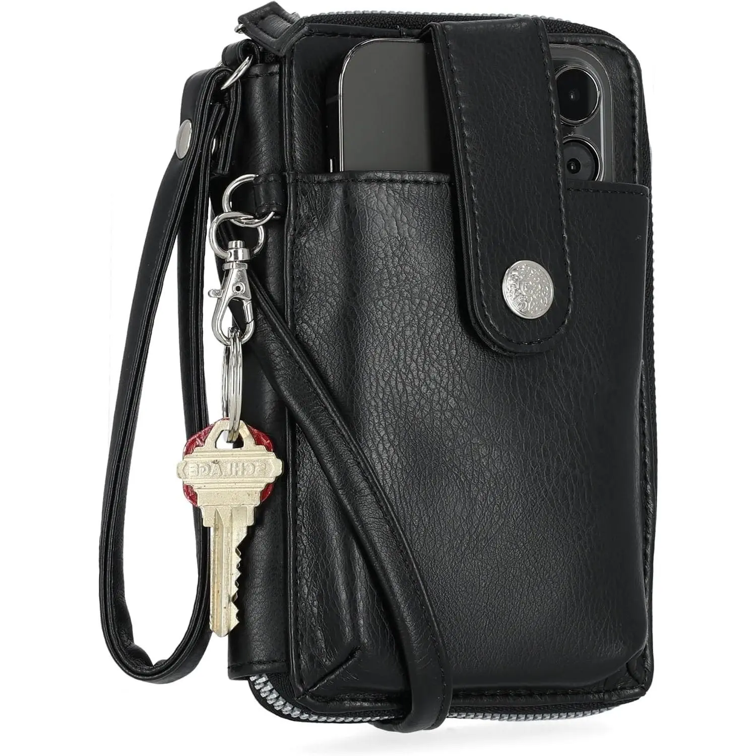 RFID Crossbody Wallet for Women, Vegan Leather Travel Handbag with Phone Holder, Card Slots, Removable Strap, Compact Vacation Purse in BlackGift