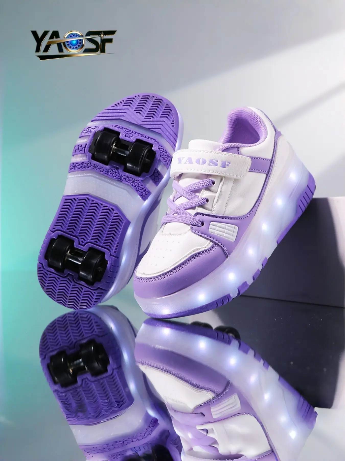 Yaosf Detachable Four-Wheel Glowing Roller Skates, RGB LED Neon Light Band, Adjustable Lights, Anti-Slip Thick Sole, Kids & Teens, Shoes with Wheels
