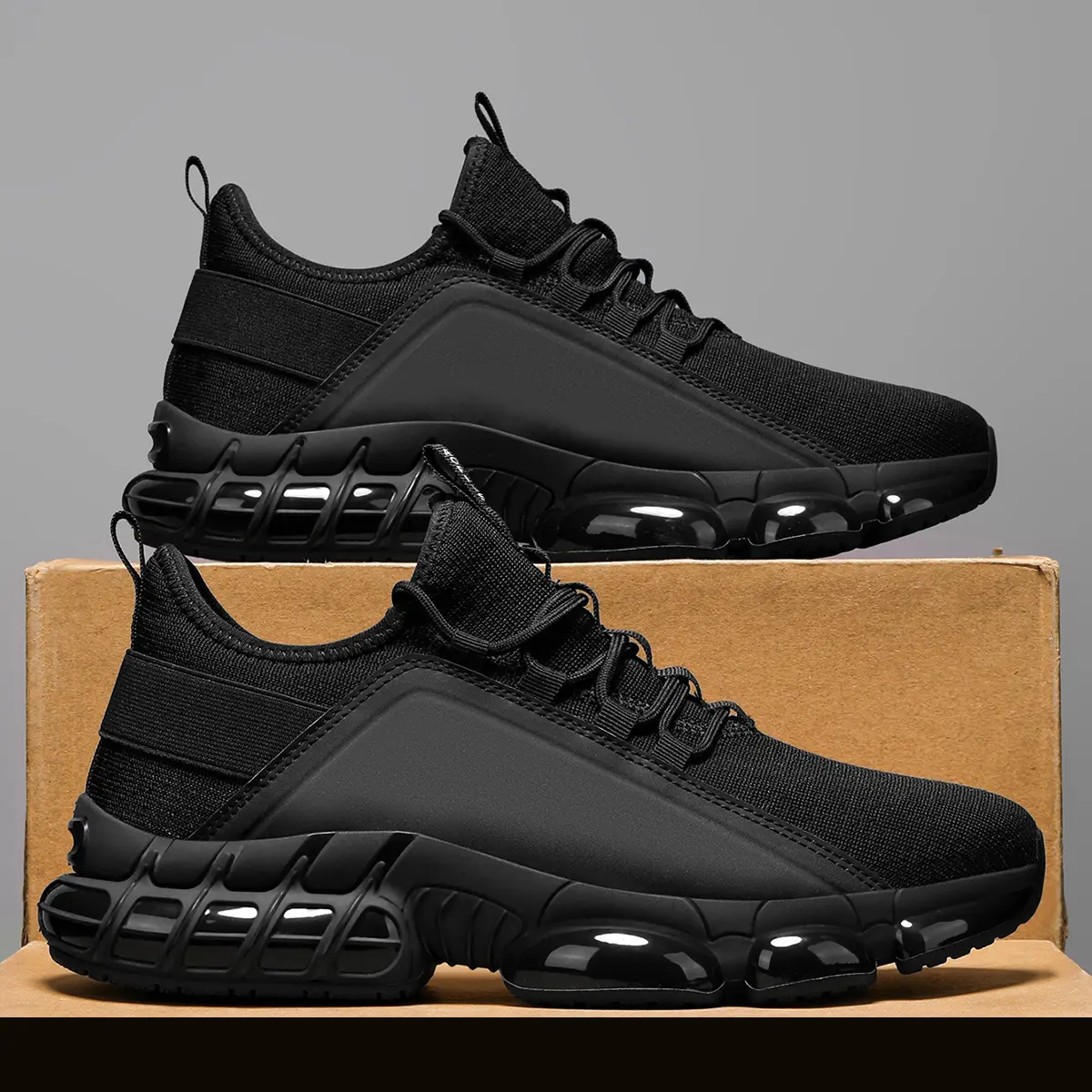 Men's Road Running Shoes - Black Lightweight Low Top Fit Synthetic Nylon Sneakers with Rubber Outsole for Gym & Training tiktokshopbacktoschool, Training Shoes, Unisex