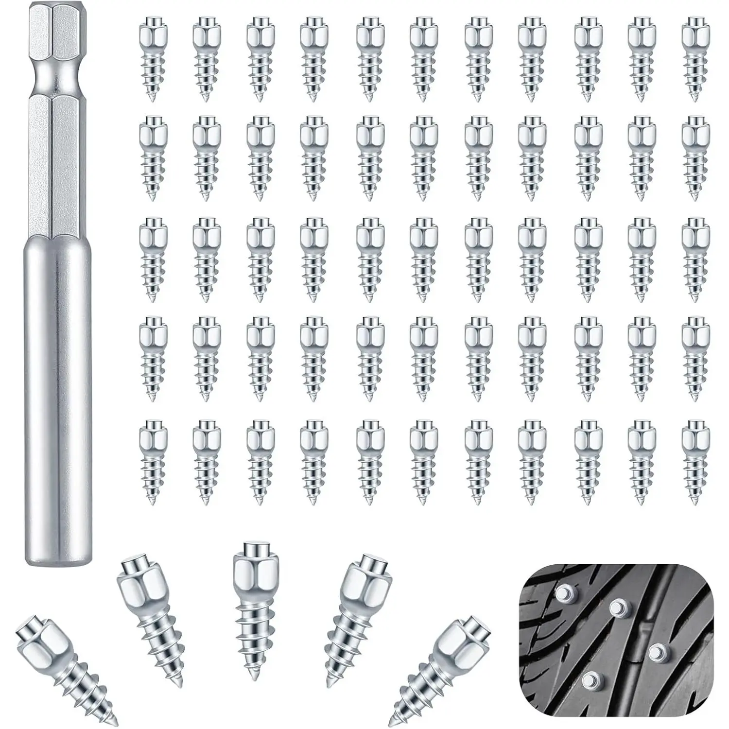 Bigmeta 100 Pcs Tire Studs - 4 x 12mm Wheel Tyre Snow Studs with Installation Tool, Carbide Screw Tire Studs for Most Car Truck, Snowmobile, Bicycle, ATV, UTV, Boots, Anti-Slip Accessories