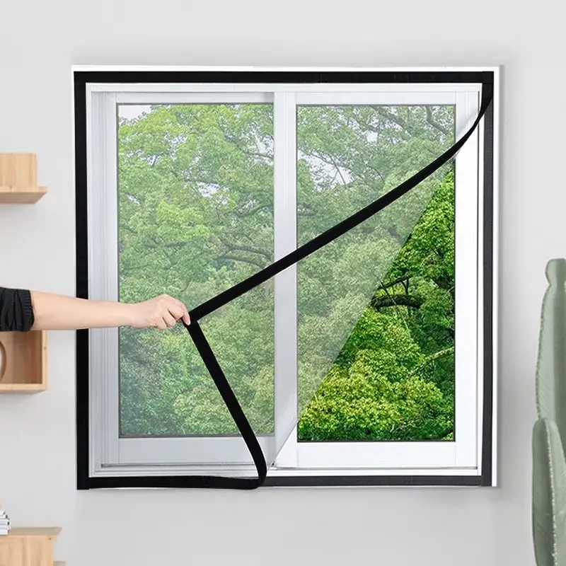 Grey Black Self-Adhesive Window Screen Kit, No-Drill Insect Mesh Net, Removable Breathable Window Screen for Bedroom, Kitchen, Living Room and Home Windows, Easy Window Kit