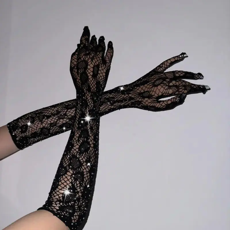 Women’s Rhinestone Fishnet Gloves, Sparkly Leopard Print Mesh Gloves with Stretch Elastic Fit, Y2K Fashion Party Costume Accessories for Halloween, Christmas, Wedding, Concerts, Club Events & Special Occasions