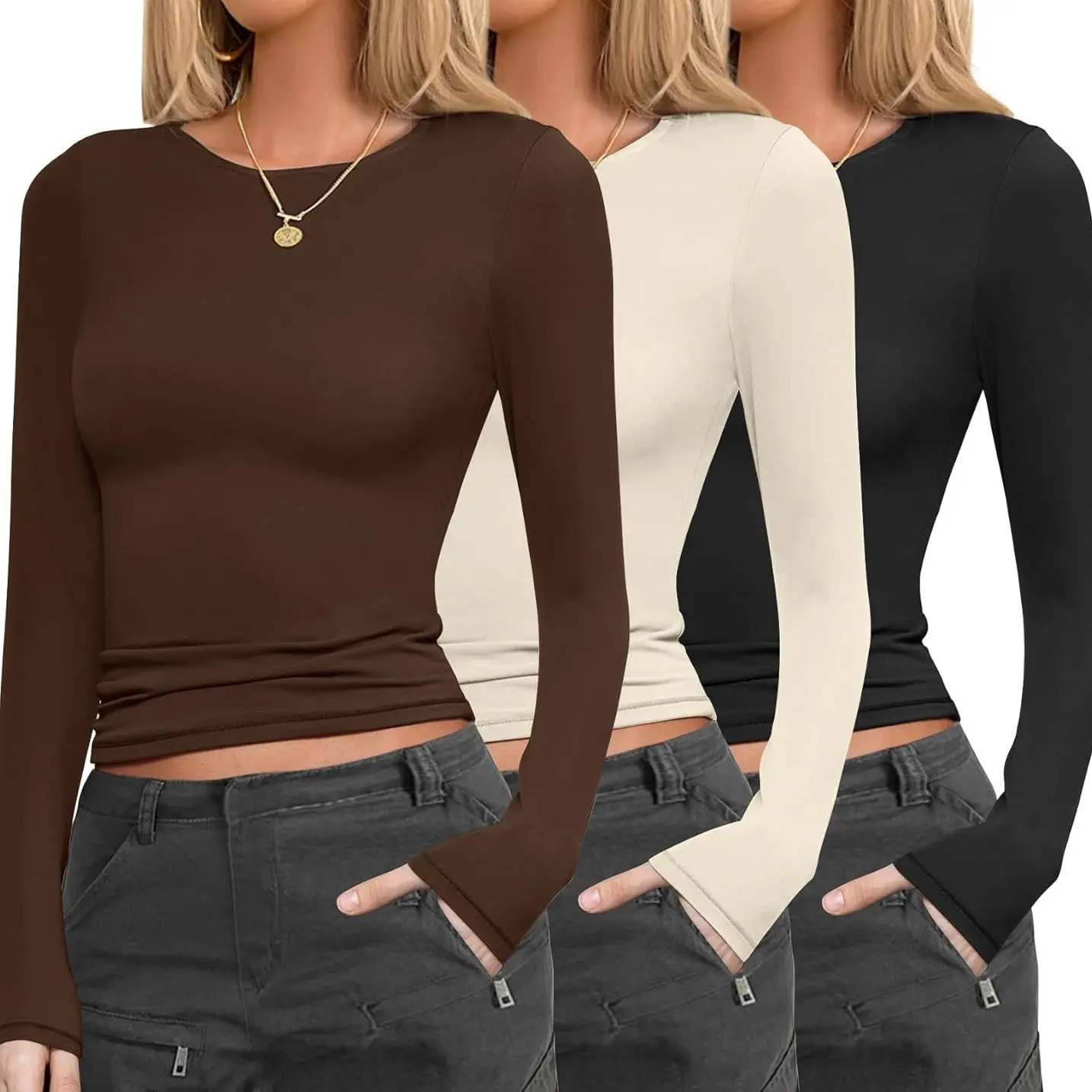 Mock Turtleneck Tops for Women Long Sleeve Shirts Fitted Fall Fashion Clothing Basic Thermal Layering Undershirts