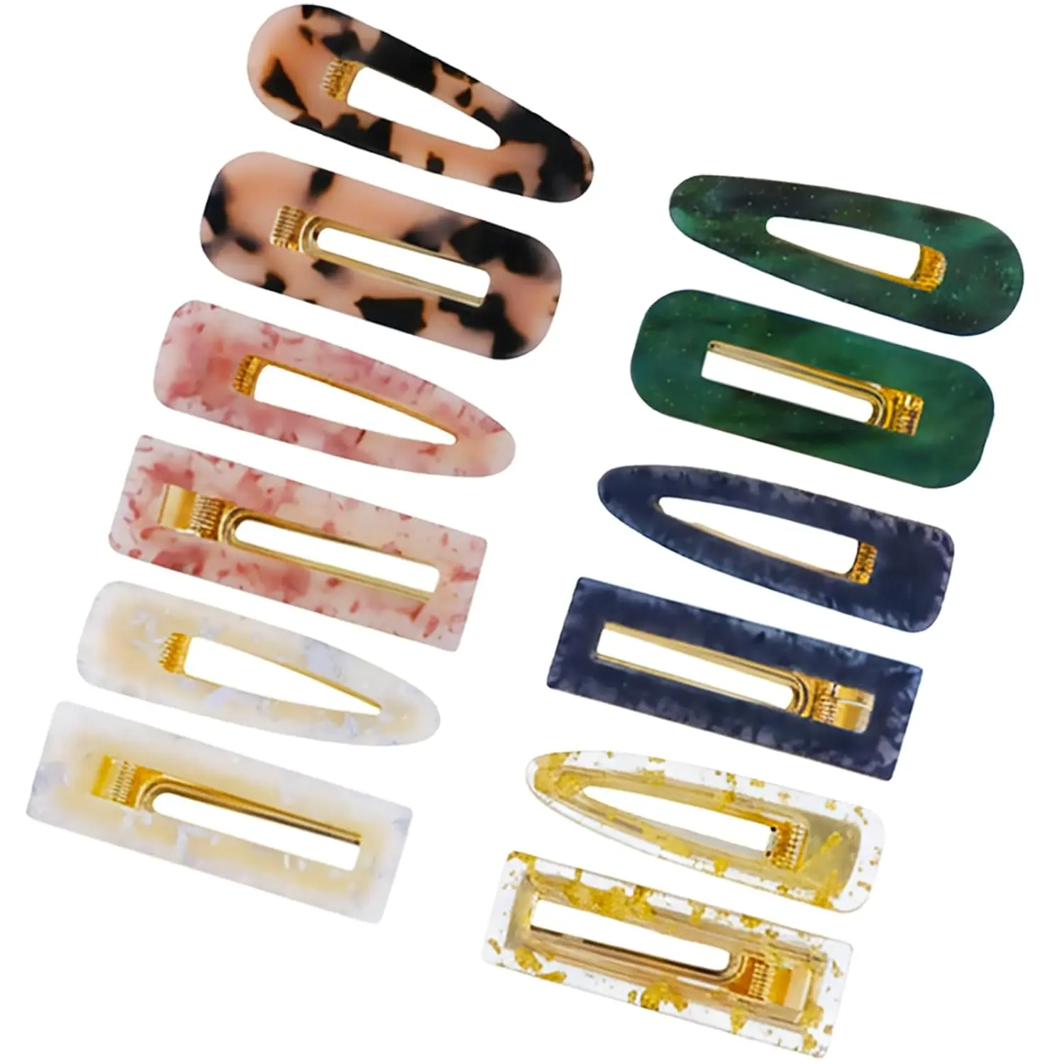 Women's 12Pcs Fashion Acrylic Resin Marble Hair Clips Set - Decorative Pearl Barrettes, Bobby Pins, Female Headwear Accessories