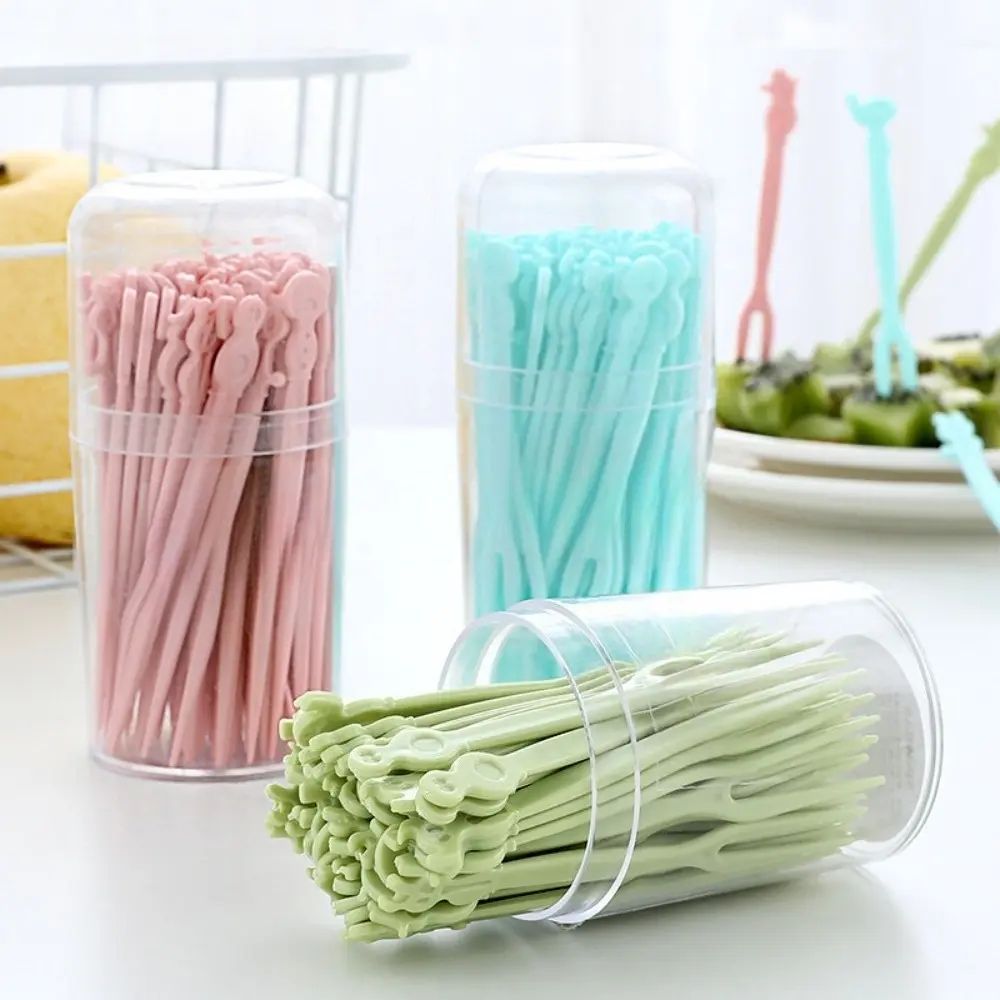 Disposable plastic fruit fork set, cute mini dessert picks, portable pastry fork for parties and snacks
