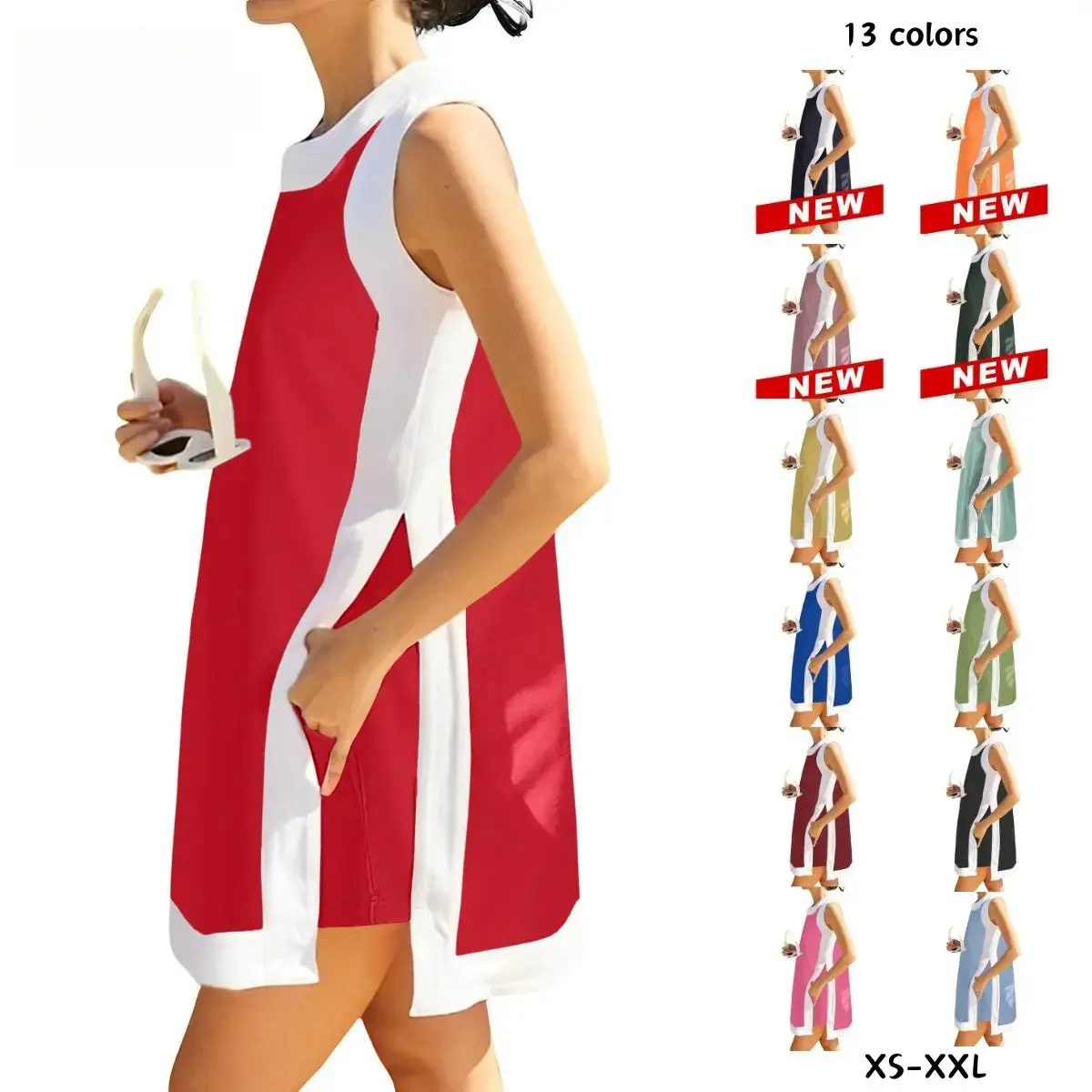 Women's 2 Piece Outfits Sets Casual Color Block Crewneck Short Sleeveless Pullover Tops Matching Shorts with Pockets Womenswear Lightweight, Women's Clothes, 2 Piece Sets,summerwins,summeroutfits,vacationoutfits,bathingsuitwomenset,beachoutfits