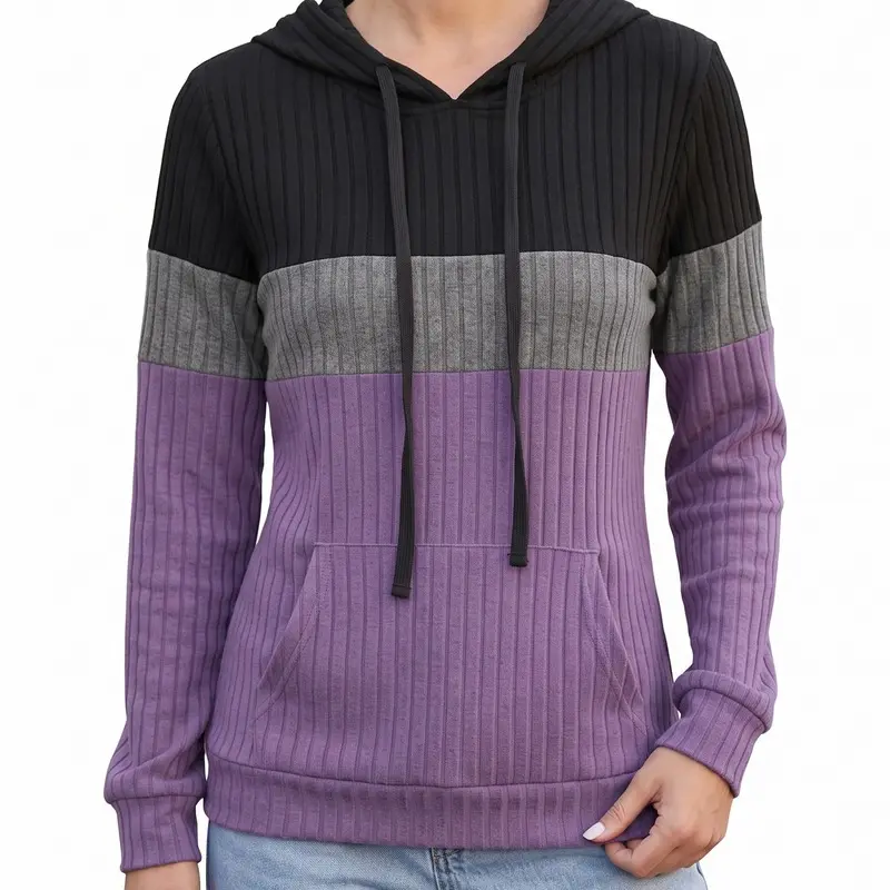 Women's Hooded Knit Sweater - Long-Sleeve Pullover, Polyester Top for Casual Wear, Fall Days (Pairs with Jeans, Pants, Sweatpants)