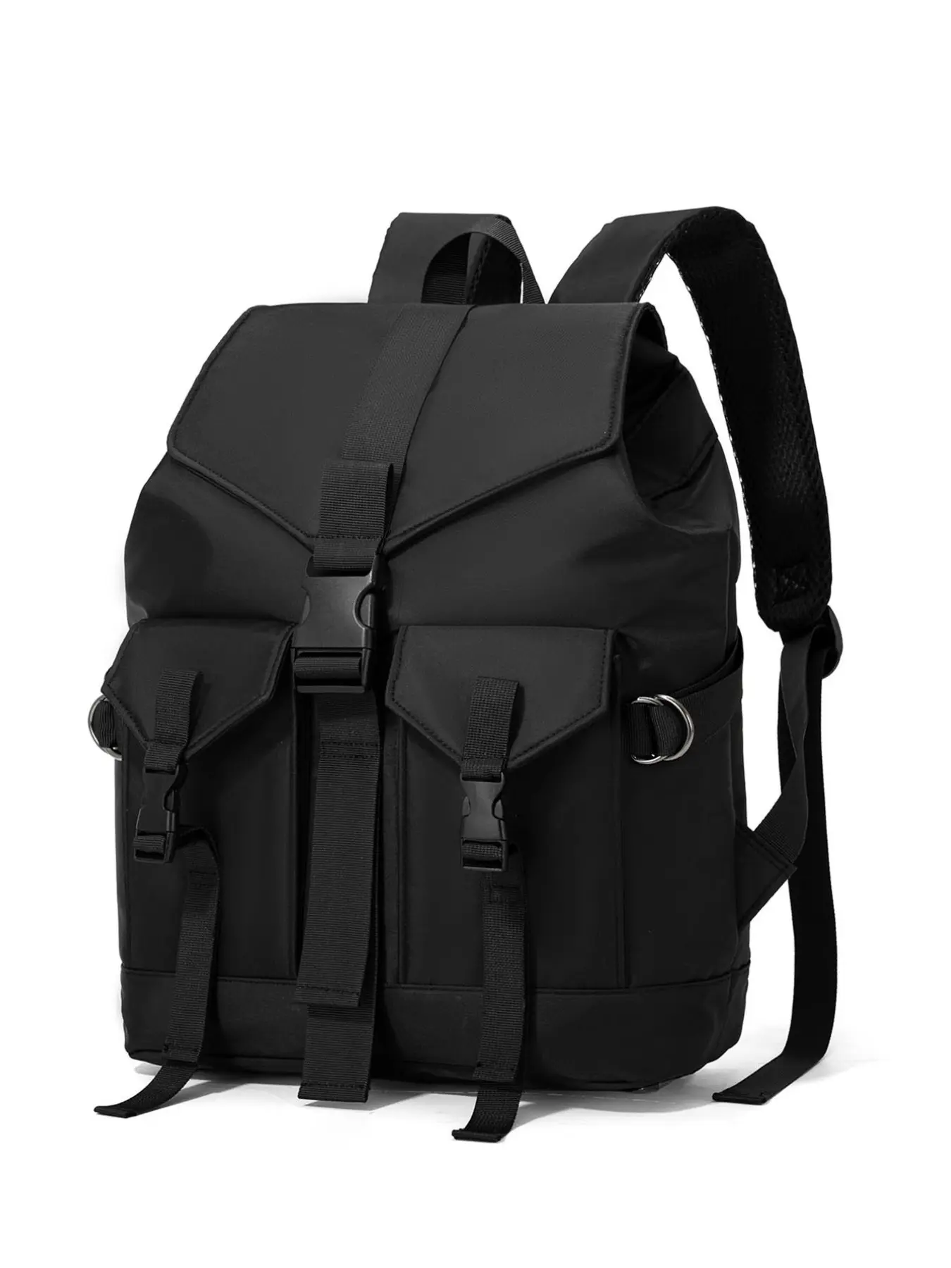 Functional Flip-Top Drawstring Backpack, Waterproof Nylon Multi-Pocket Work Bag, Large Capacity Laptop Backpack for Students and Travelers, Waterproof Durable Backpack