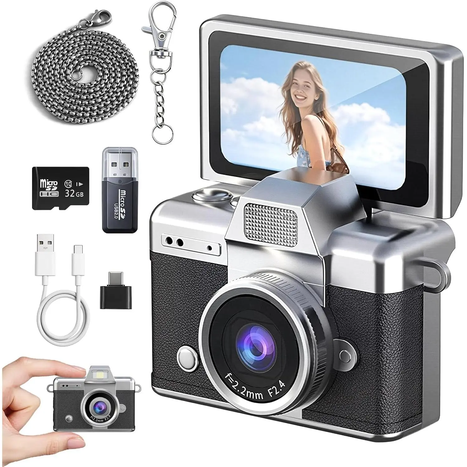Camera  Video Ultra-Compact Retro Digital Camera with 32GB SD Card USB Card Reader Adapter Portable  Camera for Travel, Study, Daily Vlogging (Black)