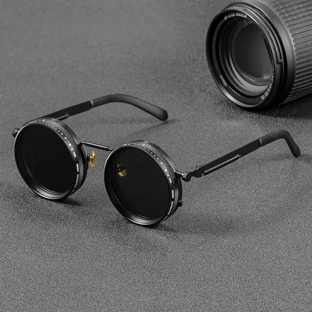 Polarized Retro Round Sunglasses Adjustable Tint ND9 Lens Men Women UV Protection Tinted Lenses Lightweight Classic Vintage Style Driving Outdoor Travel Beach Fashion Eyewear Everyday Use Accessories