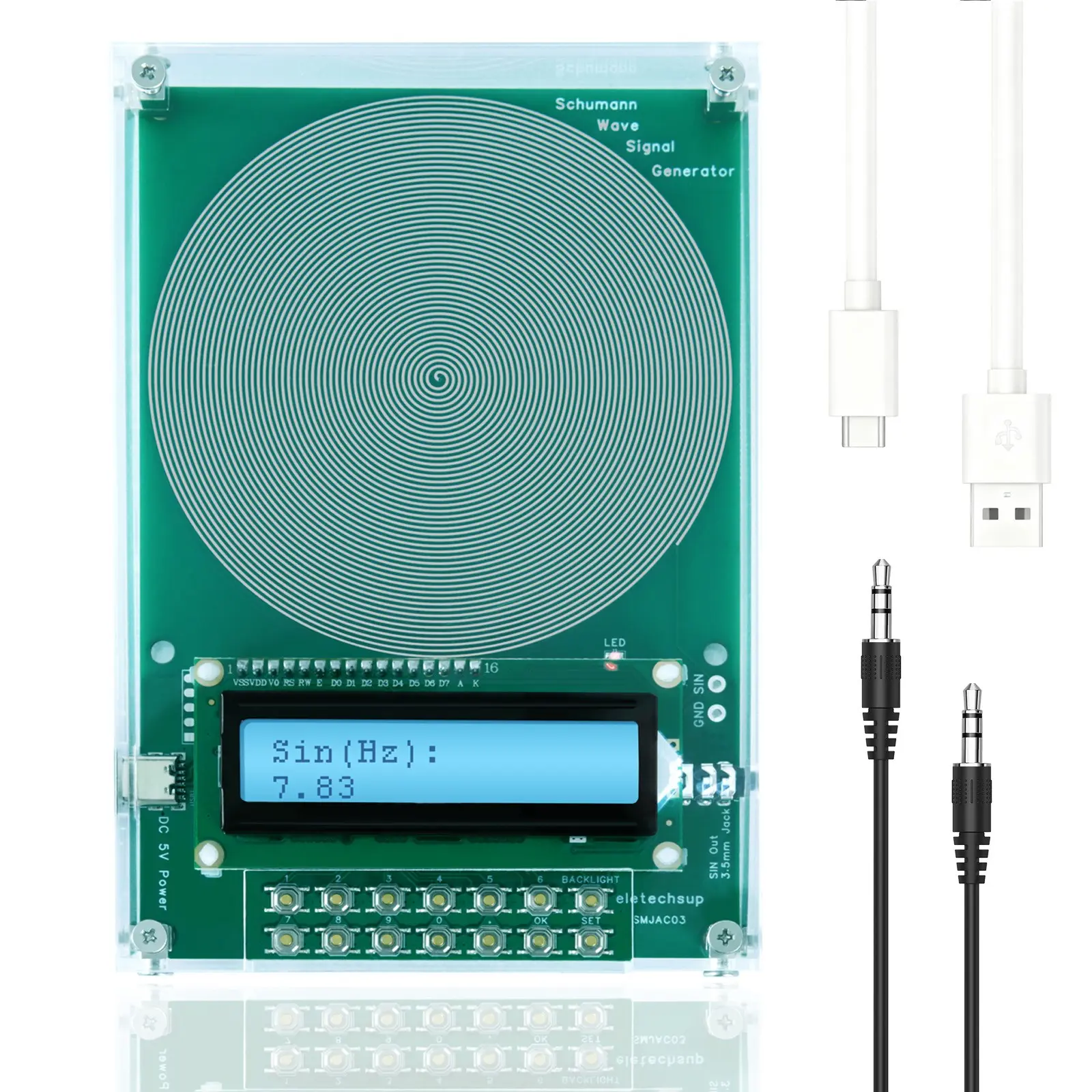 Adjustable Sine Wave Generator, USB Powered Schumann Resonator, Includes Type-C Cable, Audio Device with 3.5mm Audio Jack