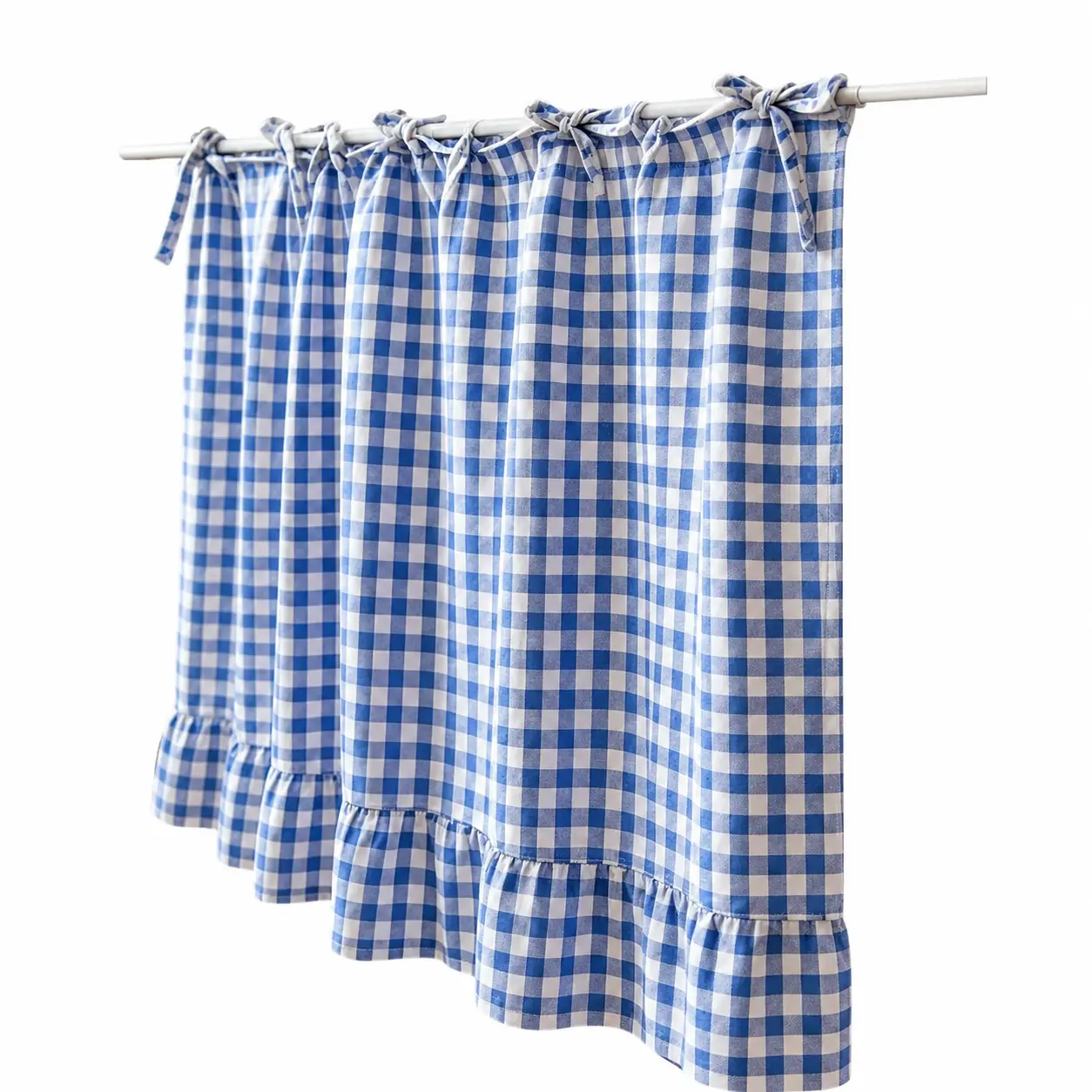 2026 Farmhouse Gingham Checkered Stove Curtain Set - Lightweight Cotton Blend Tier Valance with Ruffled Hem, Dust Cover for Country Cooking Areas, Rustic Short Window Kitchen Decor