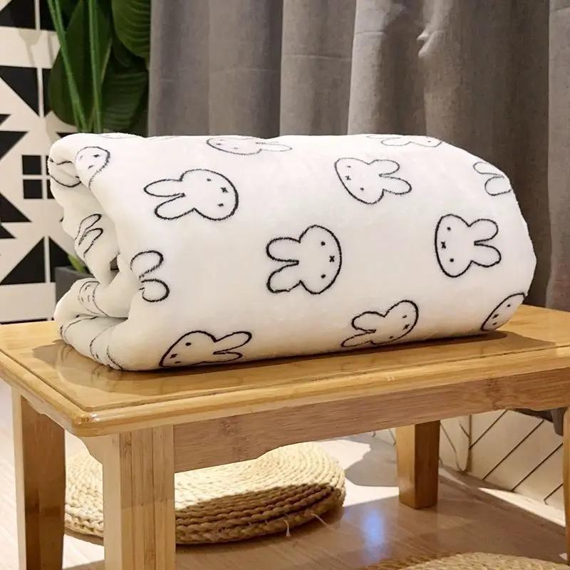 Kawaii Cartoon Print 100% Polyester Flannel Cozy Blanket - Soft Comfy Bedding, Breathable All-Season Shawl for Office Siesta and Student Dormitory Use,summervibes
