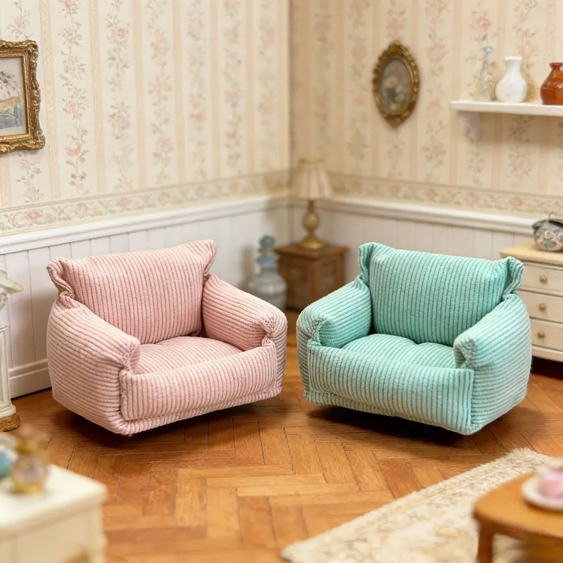1:12 Dollhouse Mini Single Sofa Chair Living Bedroom Decor Model Christmas Easter New Year Gift