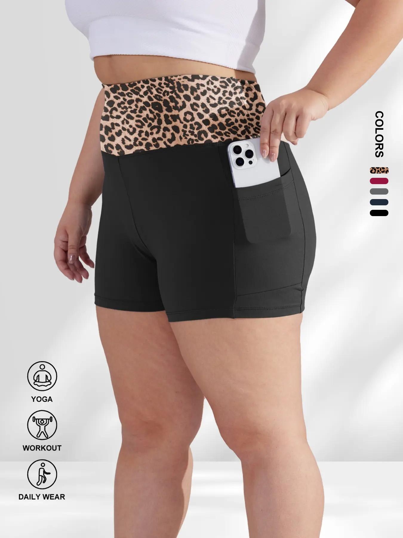 [Plus Size] High Waist Pocket Skinny Shorts, Casual Comfy Breathable Short Leggings for Daily Wear, Women's Bottoms for Summer, Athletic Lounge Shorts