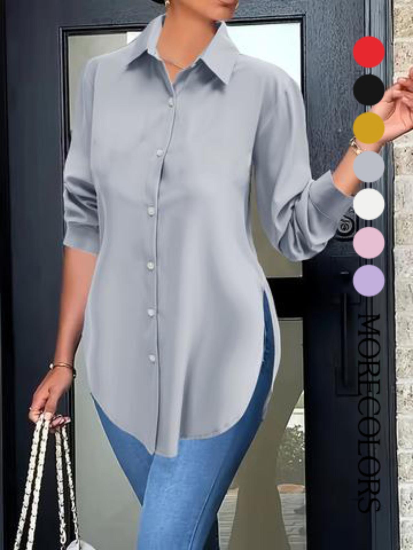 Elegant Fashion Women's Collared Long Sleeve Shirt, Fitted Outer Shell, Moderate Fabric Thickness, Casual Style, Spring & Fall Wear