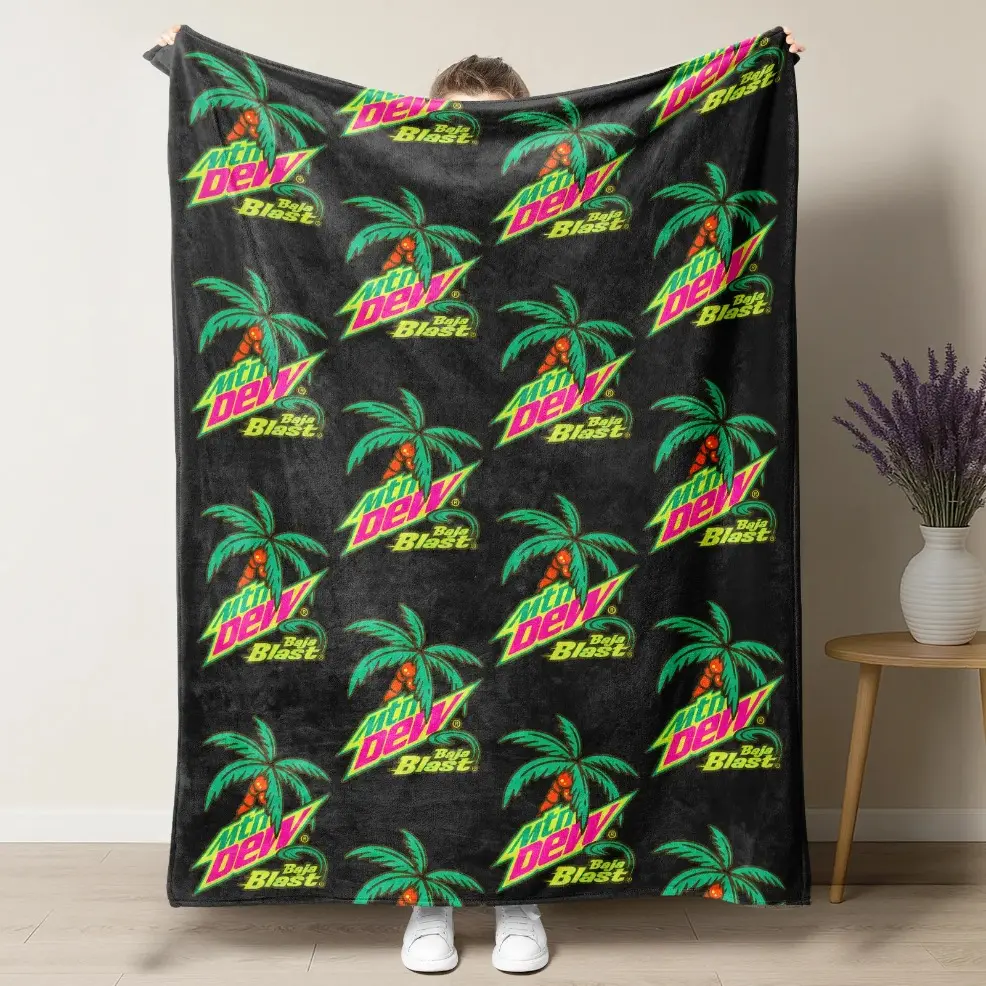 Mtn Dew Baja Blast Coconut Tree Pattern Fleece Blanket, Soft Warm Throw Blanket, Air-Conditioned Room Nap Blanket, Multi-Use Blanket for Adult & Baby, Home Office Travel Camping Summer Beach Holiday Gift Blanket
