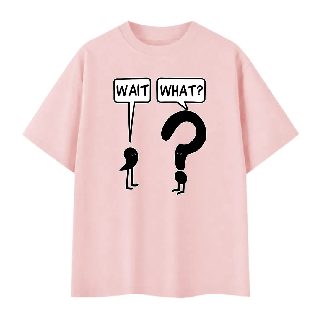 Men's Oversized Cotton T-Shirt - Casual Funny "Wait What" Question Mark Cartoon Print, Summer Streetwear Gift for Boyfriend (S-3XL), 100% Cotton Unisex Top, Oversized T Shirt