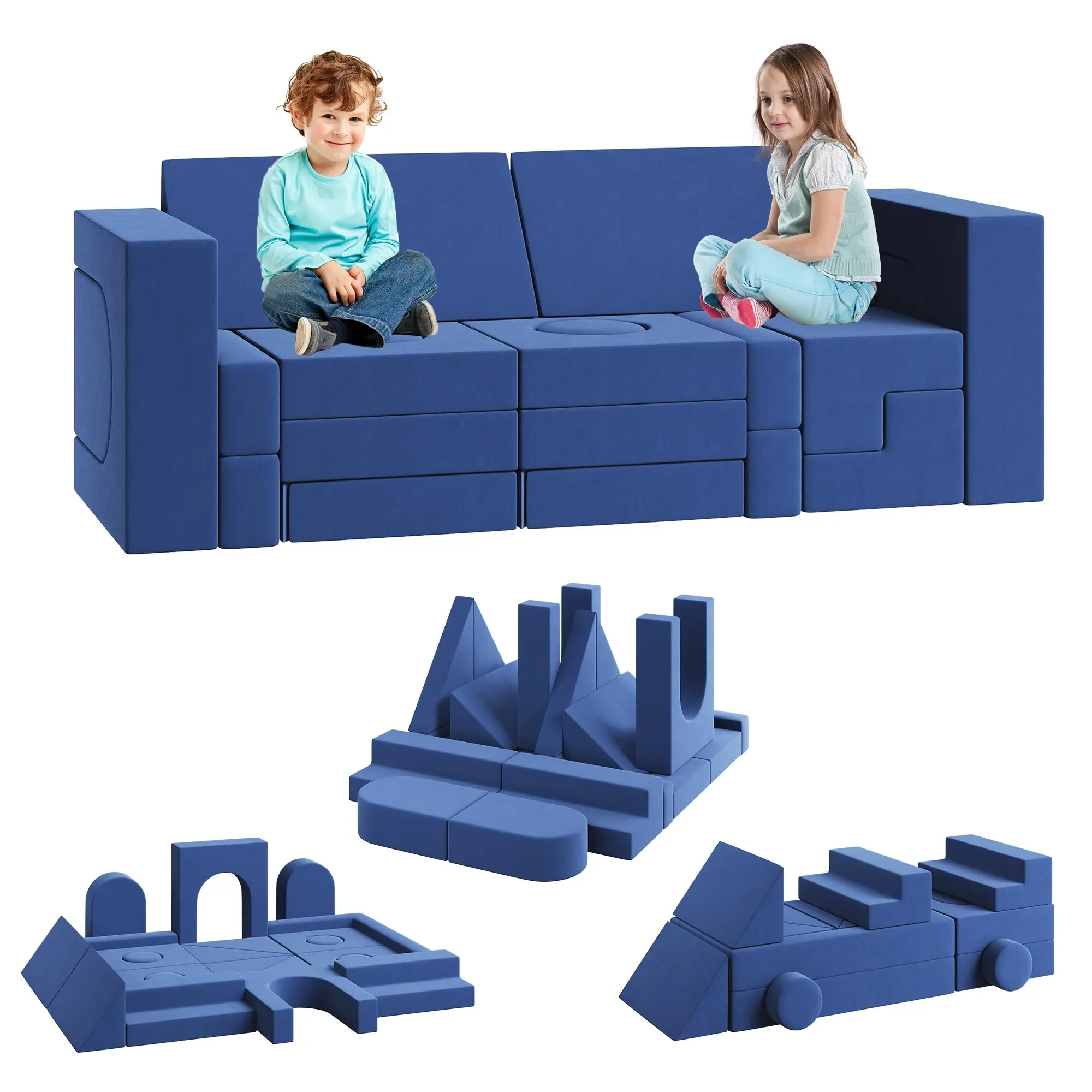 22-Piece Modular Kids Foam Play Sofa - Convertible Couch with Detachable Blocks - Creative Collapsible Children's Furniture for Toddlers - Soft and Easy-to-Clean - Ideal for Playroom and Bedroom