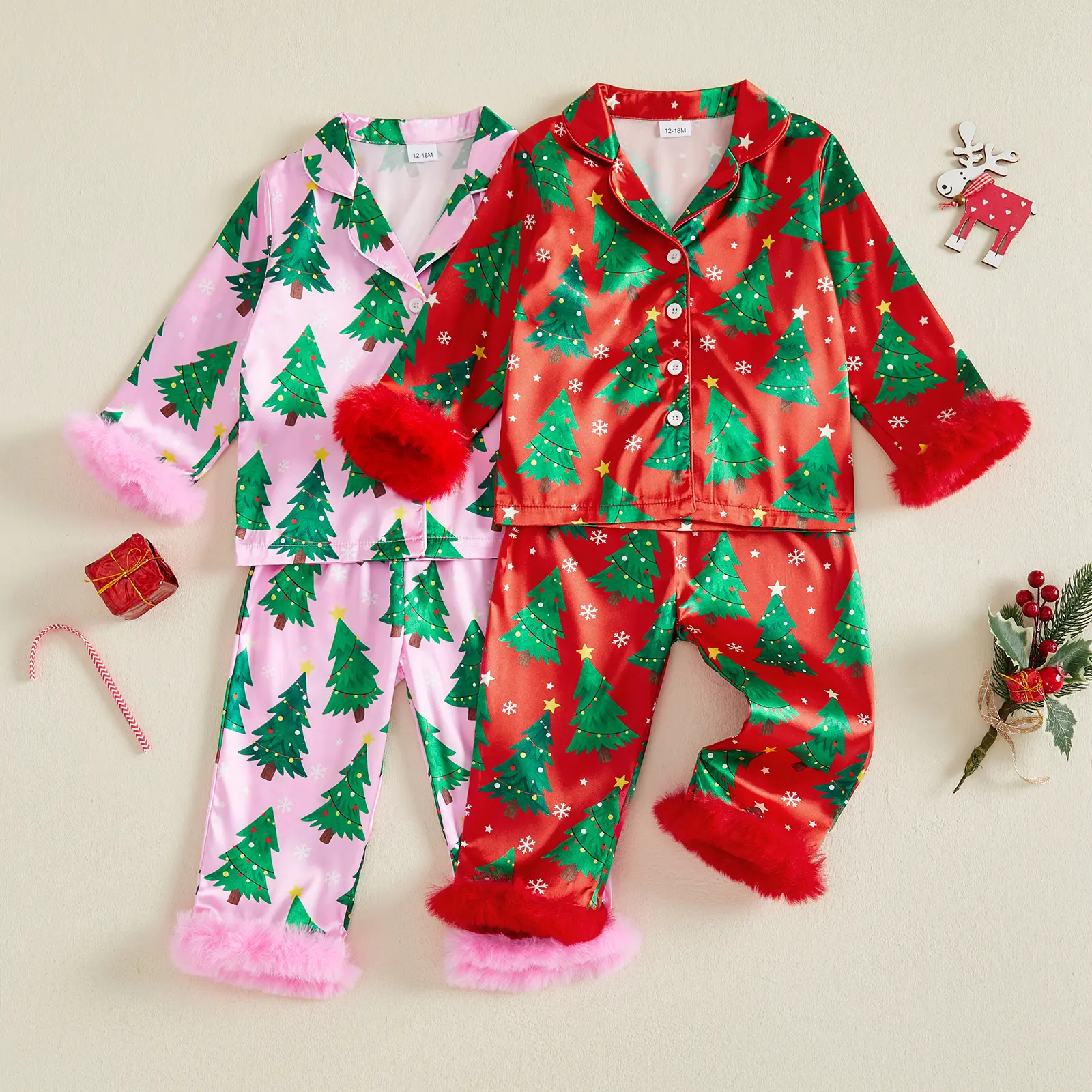 Toddler Baby Little Girl Christmas Pajama Set Button Down Long Sleeve Tops and Pants Set Loungewear Fall Winter 1-6 Years