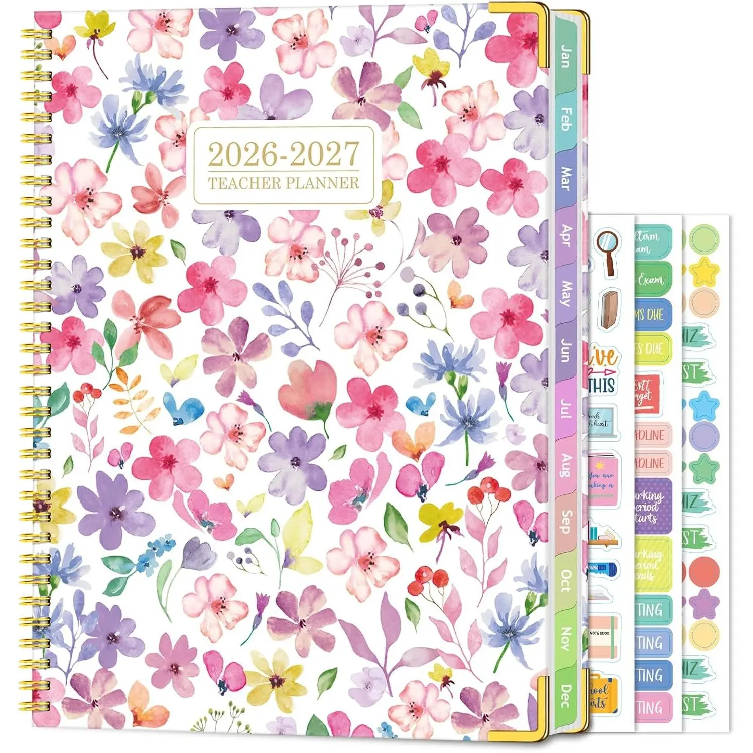 Teacher Planner 2026-2027 Academic Year, July 2026-June 2027 Teacher Lesson Planner, 8.5" x 11" Weekly & Monthly Teacher Calendar with Spiral Bound Planners, Colorful Monthly Tabs, Blossoms