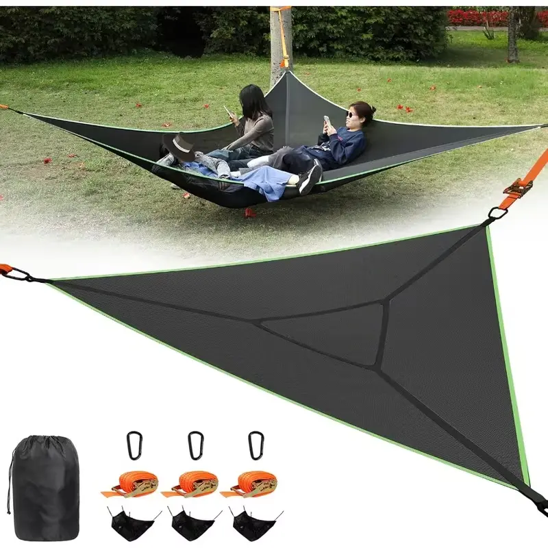 Large Triangle Outdoor Camping Hammock - Portable Anti-Tipping Thick Mesh Hiking Hammock for Backyard Use