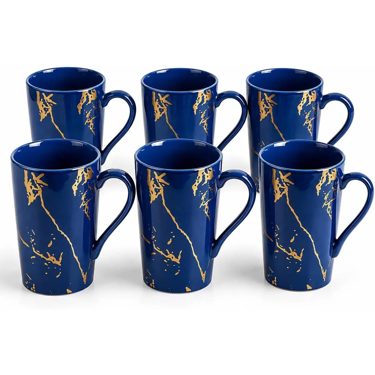 12 oz Porcelain Coffee Mugs, Set of 6, Blue | Set of 6 blue 12 oz porcelain mugs for coffee, , latte, cappuccino, cocoa, and everyday use.