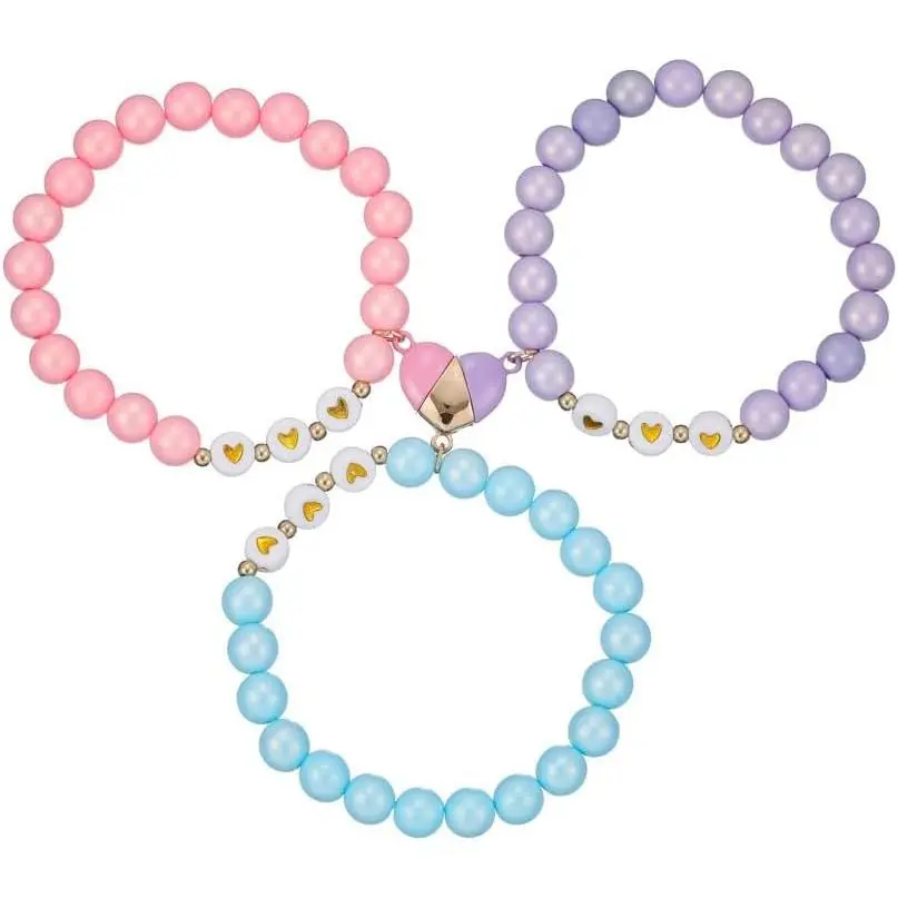 BFF Bracelet for 3, Mother Daughter Bracelets Set, Cross Butterfly Heart Charm Bracelet for Women Men, Love Heart Matching Strand Bracelets Friendship Jewelry Gifts