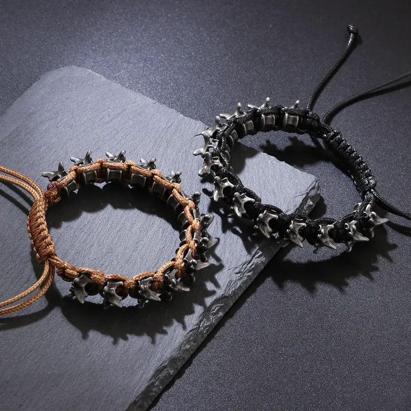 Punk Dark Style Men's Braided Bracelet Unique Alloy Keel Design Adjustable Size Wrist Jewelry for Men Daily Wear