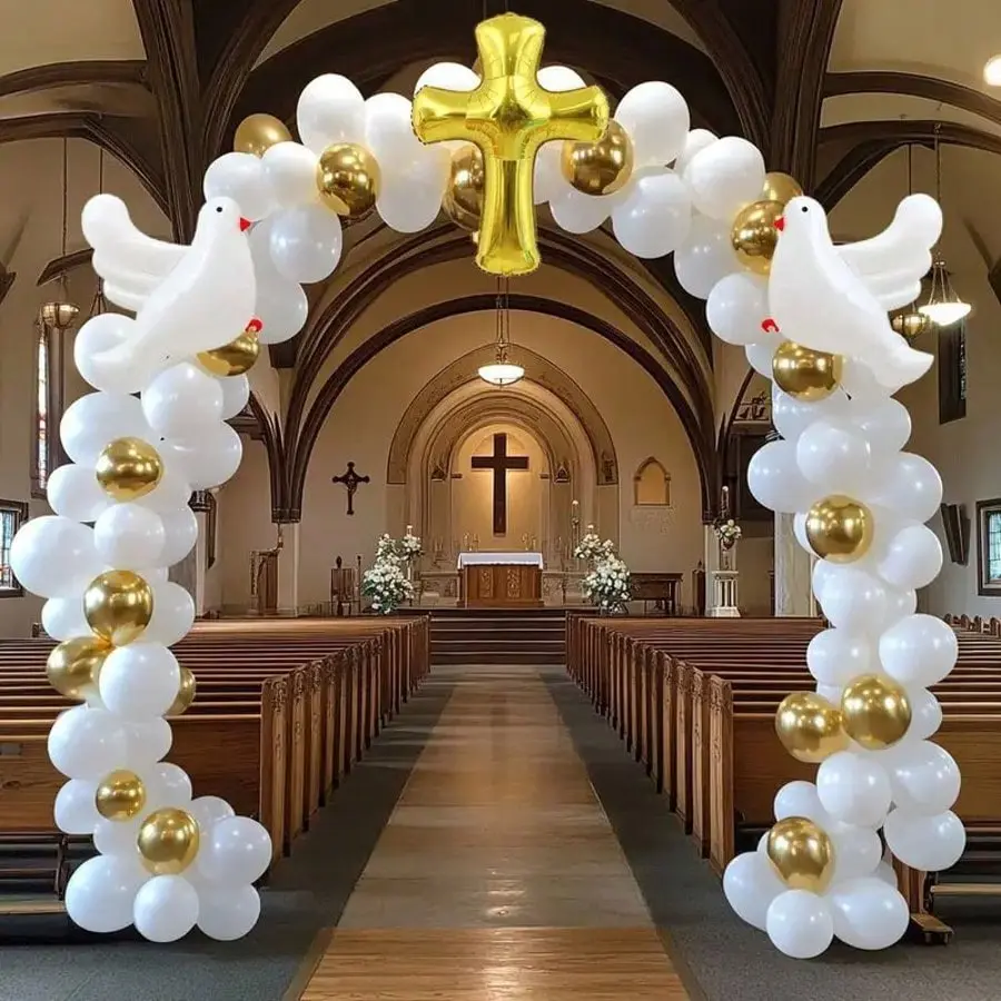 125 Pcs Christian Balloon Arch Kit, 10-Inch Latex Balloons, Gold Cross Balloon, Dove Foil Balloon, Wedding Party Decorations, Balloon Garland Kit