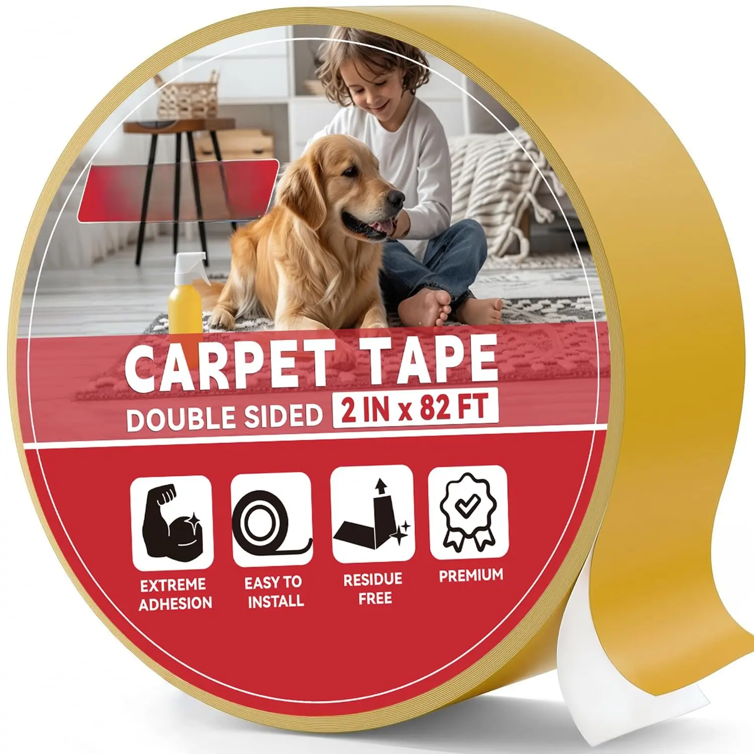 Double Sided Carpet Tape for Area Rugs - 2 Inch x 27 Yards Heavy Duty Rug Gripper for Hardwood, Vinyl, Laminate -  Safe & Removable & -Free