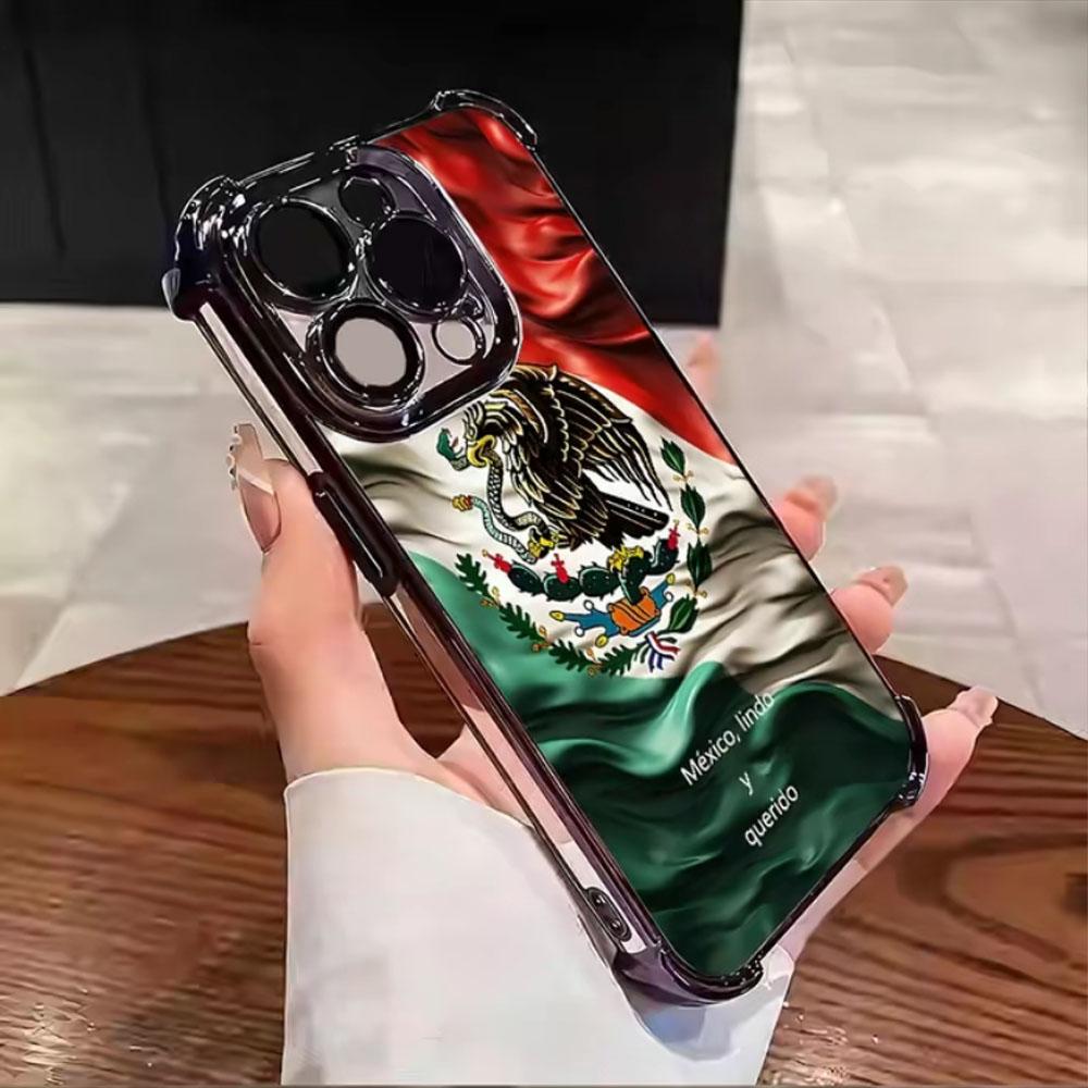 Mexico Heritage Eagle Phone Case for iPhone 17 16 15 14 Plus 13 12 11 Pro Max, Chrome Plated Frame Anti-Drop Shockproof Protective Case