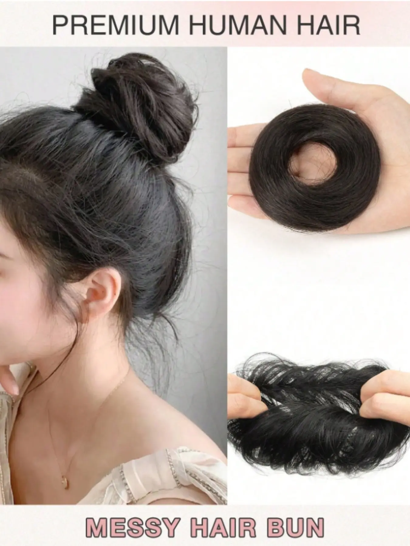 Messy Bun Hair Scrunchie, Human Hair Wavy Elegant Bun Accessory, Elastic Hair Tie, Women's Hair Accessory, Easy to Wear