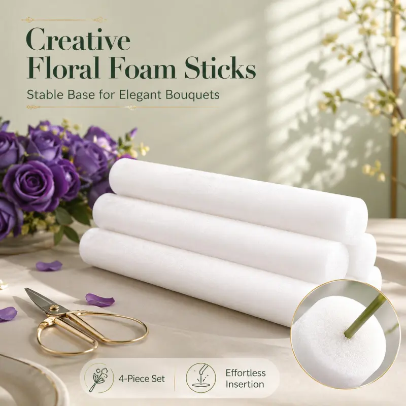 4-Piece Floral Foam Sticks, Cylindrical Flower Arrangement Foam Blocks for Fresh or Artificial Flowers, Florist Supplies for DIY Bouquets, Wedding Centerpieces, Crafts, Diy Decorations & DIY Floral Decoration