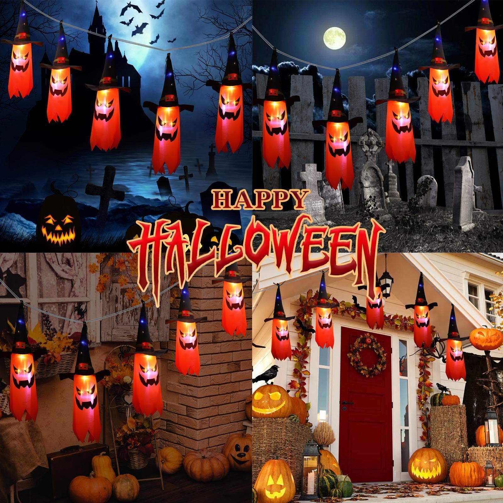 Halloween Ghost Hat Design Hanging Light, Battery Powered LED Light String, Decorative Light for Home Garden Yard Tree, Ornaments