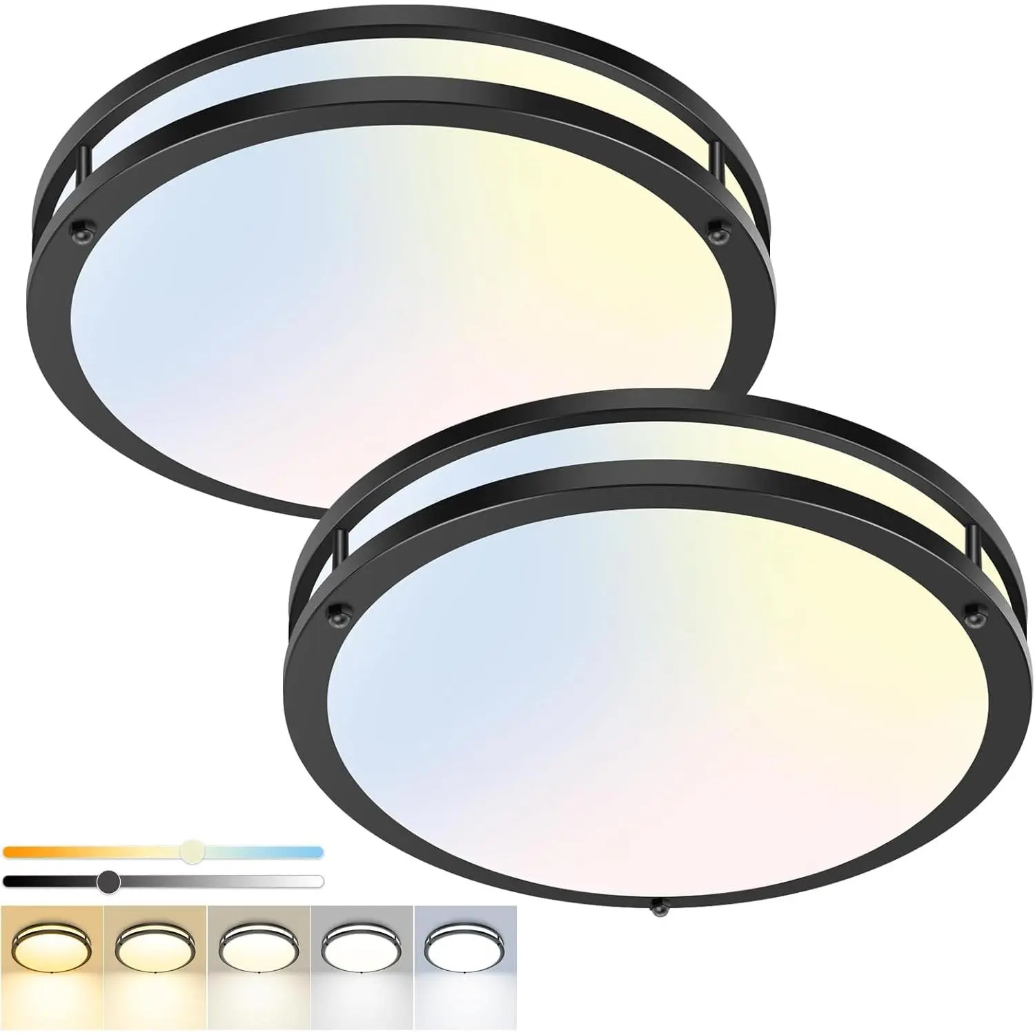 13inch Flush Mount Ceiling Light 2 Pack, Dimmable & 5 Color Temperatures Ceiling Light Black, 24W 3000K 3500K 4000K 5000K 6500K Adjustable Ceiling Lamps for Bathroom Bedroom Hallway